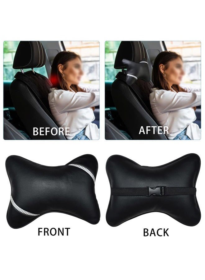 VVHOOY Car Neck Pillows Diamond Seat Auto Headrest Cushion Head Rest Neck Support Relax Crystal Rhinestone Pu Leather Bling Interior Bling Accessories for Women (2 Pack) - Image 5