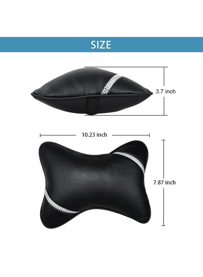 VVHOOY Car Neck Pillows Diamond Seat Auto Headrest Cushion Head Rest Neck Support Relax Crystal Rhinestone Pu Leather Bling Interior Bling Accessories for Women (2 Pack) - Image 2