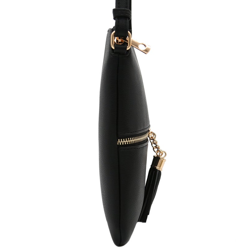 DELUXITY Lightweight Medium Crossbody Bag with Tassel (Black) - Image 4