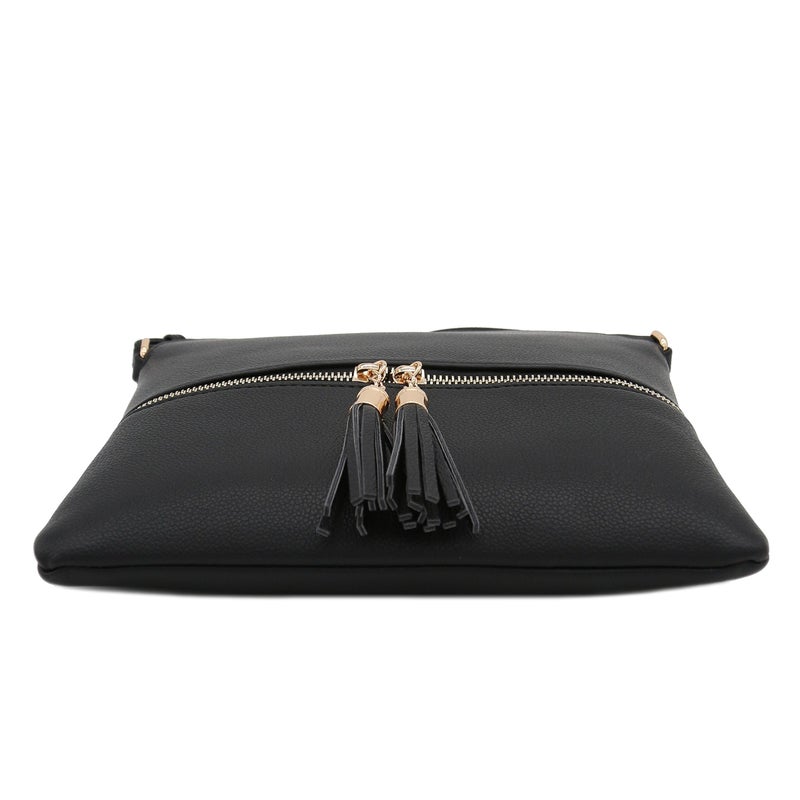 DELUXITY Lightweight Medium Crossbody Bag with Tassel (Black) - Image 5