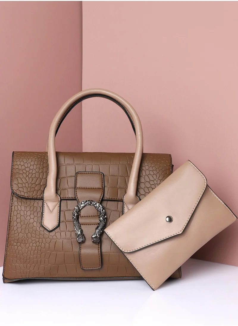 صوص هاوت Leather Brown Luster Tote Bag Set