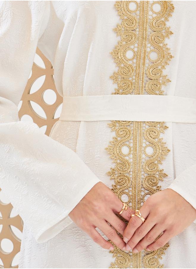 Styli Jacquard V Neck Kaftan with Lace Detail  - Image 4