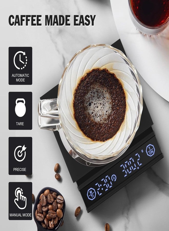Tegrace Coffee Scale with Auto Timer, 2kg/0.1g Accurate Scale for Espresso and Pour-Over Coffee, Water Flow Rate and Type-C Rechargeable, Digital Scale for Kitchen/Baking/Cooking, Black - Image 3