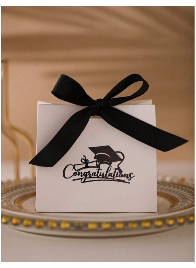 Graduation Decorations 10 Cardboard Box Graduation Cap Design with Black Silk Ribbon for Graduation Party Favors and Gifts - Image 1
