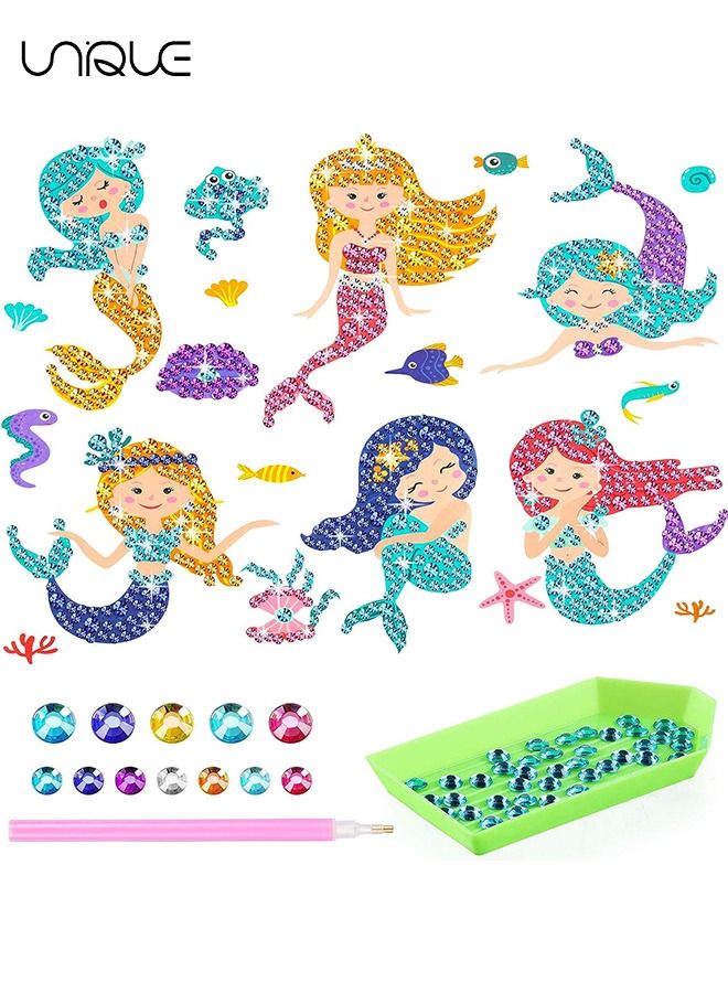 Unique 20Pcs Mermaid Stickers, 5D DIY Diamond Painting Sticker Set, Mermaid Theme Stick Draw Diamonds With Digital Kit Easy DIY, Shiny Sparkling Stickers DIY Handmade Crafts - Image 1