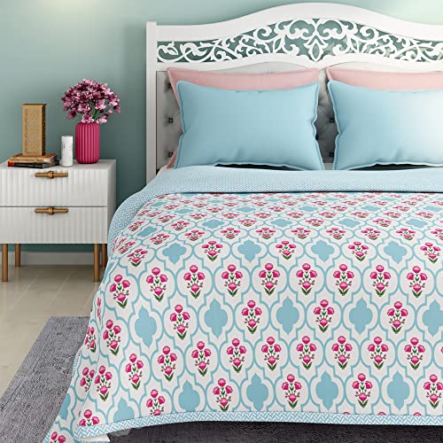 Wakefit Dohar Double Bed | 100% Cotton Blanket for Double Size Bed, Quilt | 110 GSM | Reverisible AC Blanket | 90x82 Inches - Panag Pink - Image 2