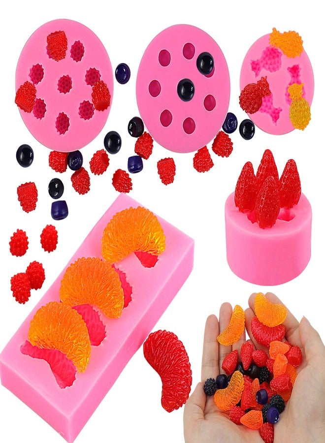 Juome 5Pcs Fruit Shaped Jelly Molds, 3D Mini Pineapple Strawberry Orange Blueberry Mulberry Candle Silicone Fruit Mold for Cupcake Decorating, Soap, Chocolate - Image 1