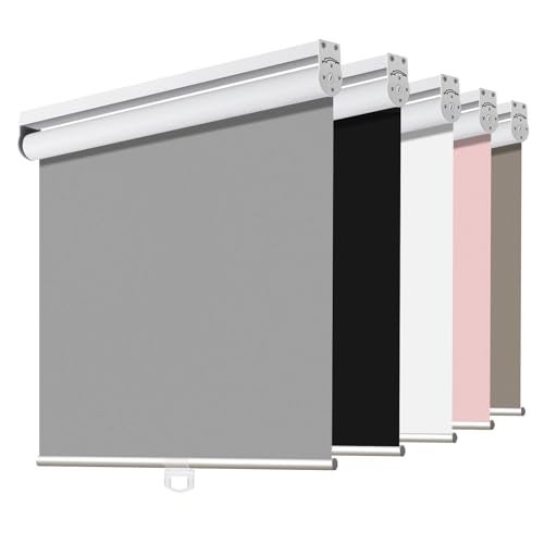 Joydeco Cordless Roller Shades Blackout Blinds for Windows Room Darkening Rolled Up Shades with Spring System UV Protection Window Shades Door Blinds for Home and Office 34 W x 75 H Grey