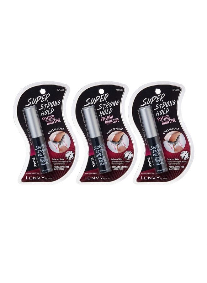 KISS iENVY by KISS Super Strong Hold Eyelash Adhesive Black (3 Pack) Brush On Latex Free 0.176oz - Image 1