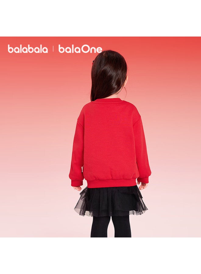 Balabala Kids Sweatshirt Red Boys Girls Spring New Year Outfit Baby Printed Base Shirt - Image 3