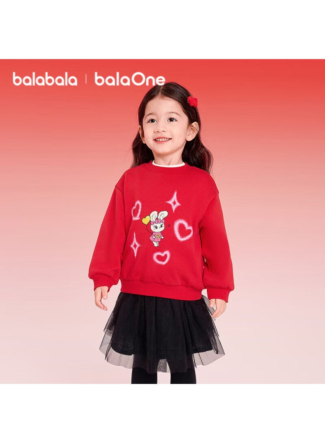 Balabala Kids Sweatshirt Red Boys Girls Spring New Year Outfit Baby Printed Base Shirt - Image 1