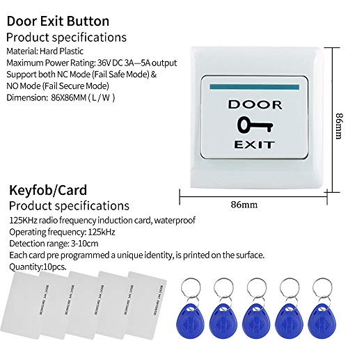 OBO HANDS RFID Door Access Control System Keypad +NC Electric Drop Bolt Lock+Power Supply+Exit Button +10pcs Fobs/Cards - Image 5