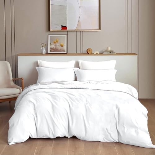 TIB 140 TC Glace Cotton Plain Duvet Cover King Size|Blanket Cover Double Bed|Quilt Cover Double Bed with Zipper 140 GSM, 90x100, White - Image 1