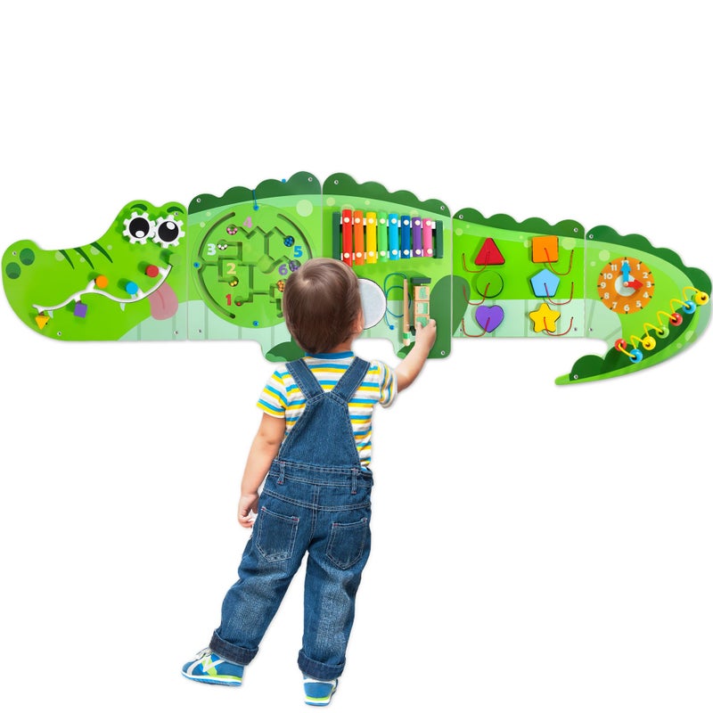 Batlofty Crocodile Activity Wall Busy Board Panels 9in1 Wooden Sensory Wall Panel for Kids Montessori Learning Activity Center Perfect for Toddler Playroom Daycare Nursery Classroom or Drs Office - Image 3