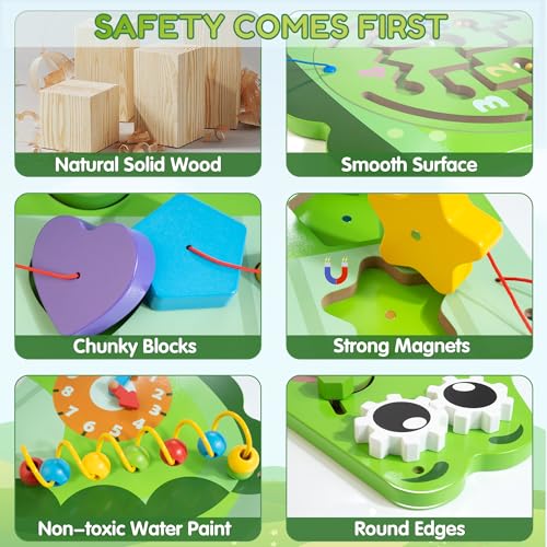 Batlofty Crocodile Activity Wall Busy Board Panels 9in1 Wooden Sensory Wall Panel for Kids Montessori Learning Activity Center Perfect for Toddler Playroom Daycare Nursery Classroom or Drs Office - Image 5
