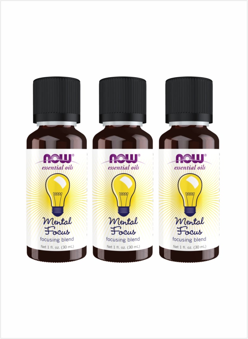 NOW Essential Oils Mental Focus Blend - Clarity & Concentration, 30ml (Pack of 3)