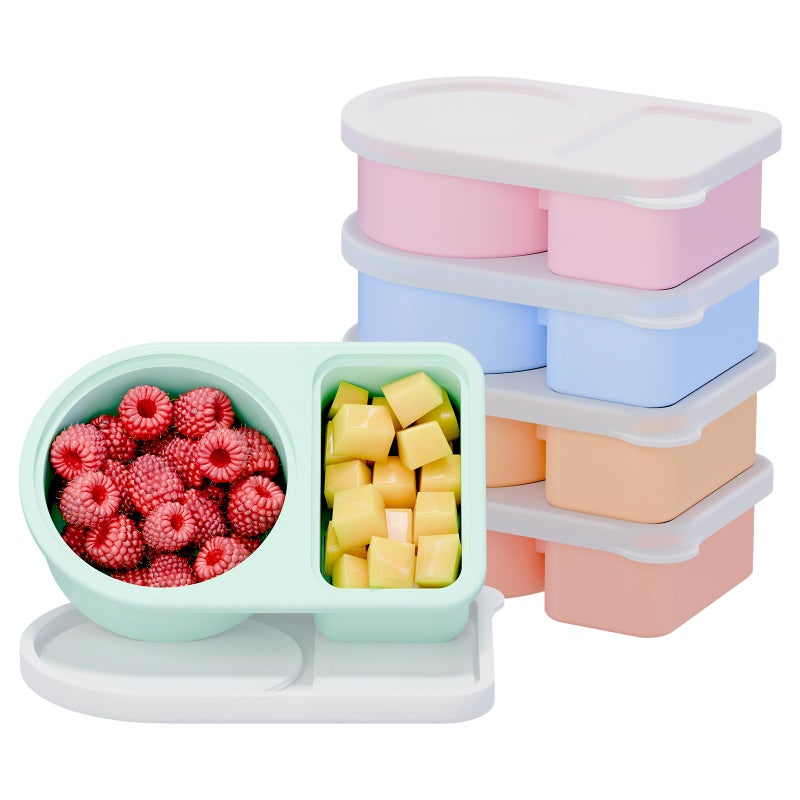 coutnier 5 Pack Silicone Snack Containers, 2 Compartments Reusable Snackle Box with Lids, 8 oz, Rainbow - Image 1