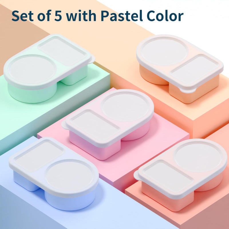 coutnier 5 Pack Silicone Snack Containers, 2 Compartments Reusable Snackle Box with Lids, 8 oz, Rainbow - Image 3
