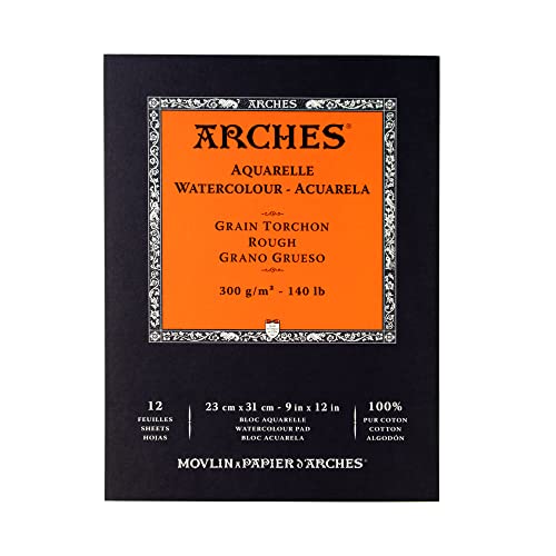 Arches Watercolor Pad - 9 x 12-inch Natural White 100% Cotton Paper, 12 Sheet Hot Press, 140 lb, Suitable for Watercolor, Gouache, Ink, Acrylic and More - Image 1