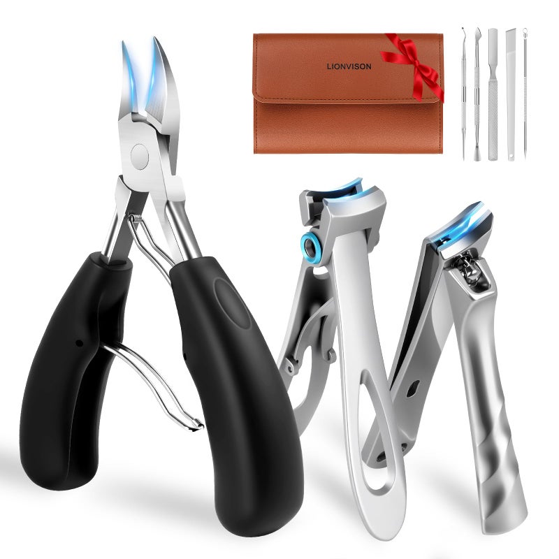 LIONVISON Ingrown Toenail Removal Kit: 8 Pcs Professional Toenail Clippers for Thick Toenails - Heavy Duty Nail Clippers Tools for Seniors Home Foot Care - Image 1