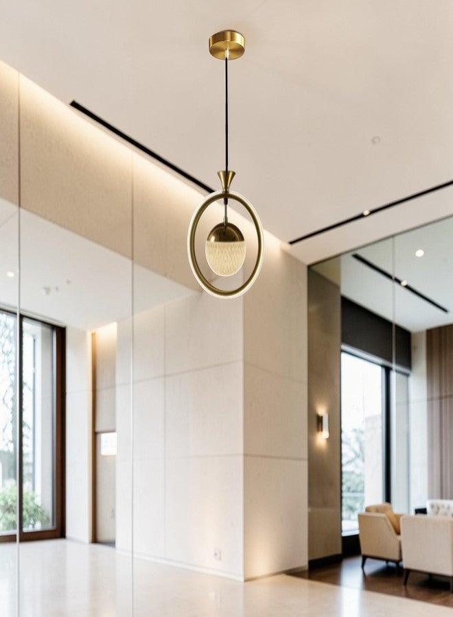 Keyplus Golden Hoop Hanging Light – Modern Rattan Shade Pendant Lamp 3 Colour Changing (Warm White, Cool White, White) for Adjustable, Pack of 2 - Image 2