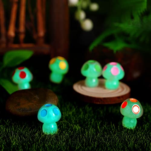 Queekay 50 Pcs Mini Resin Mushroom Luminous Tiny Mushroom Glow in The Dark Ornament for Dollhouse Garden Decoration DIY Craft Micro Landscape Aquarium Party Decor - Image 5