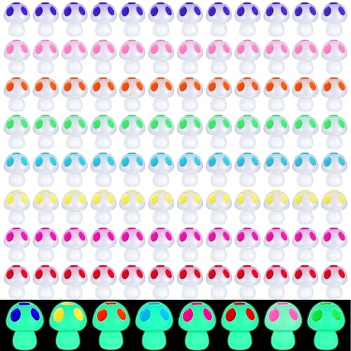 Queekay 50 Pcs Mini Resin Mushroom Luminous Tiny Mushroom Glow in The Dark Ornament for Dollhouse Garden Decoration DIY Craft Micro Landscape Aquarium Party Decor - Image 1