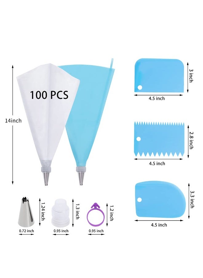NXT 100Pcs Piping Bags and Tips Set - 12 Inch Disposable Pastry Bags, Reusable Silicone Bag, 12 Stainless Steel Nozzles, Coupler, and Cake Scrapers Decorating Kit - Image 2