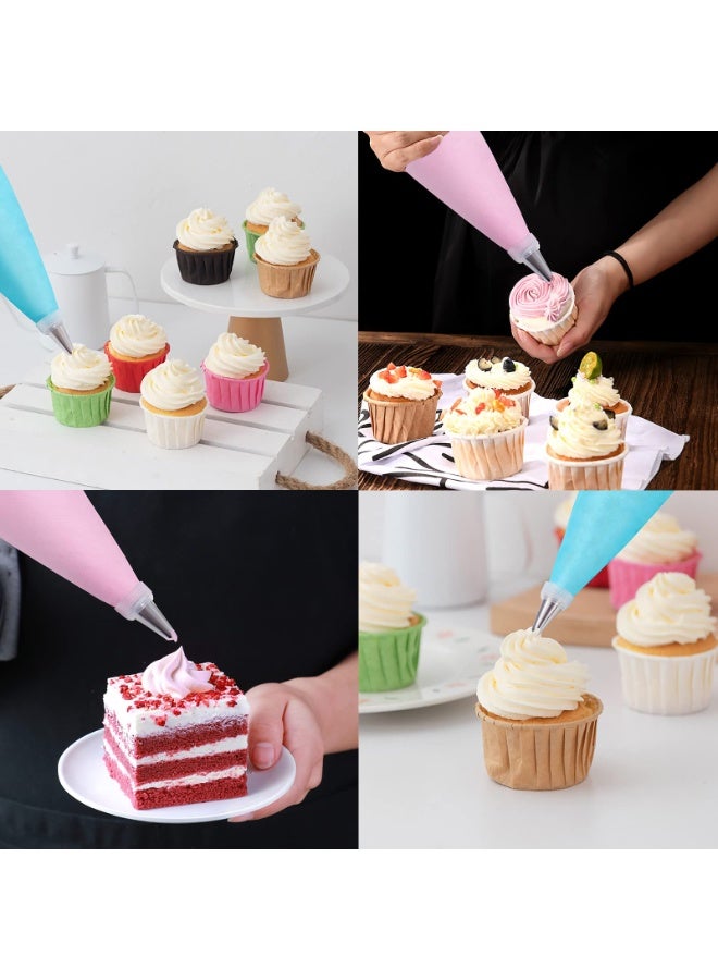 NXT 100Pcs Piping Bags and Tips Set - 12 Inch Disposable Pastry Bags, Reusable Silicone Bag, 12 Stainless Steel Nozzles, Coupler, and Cake Scrapers Decorating Kit - Image 5