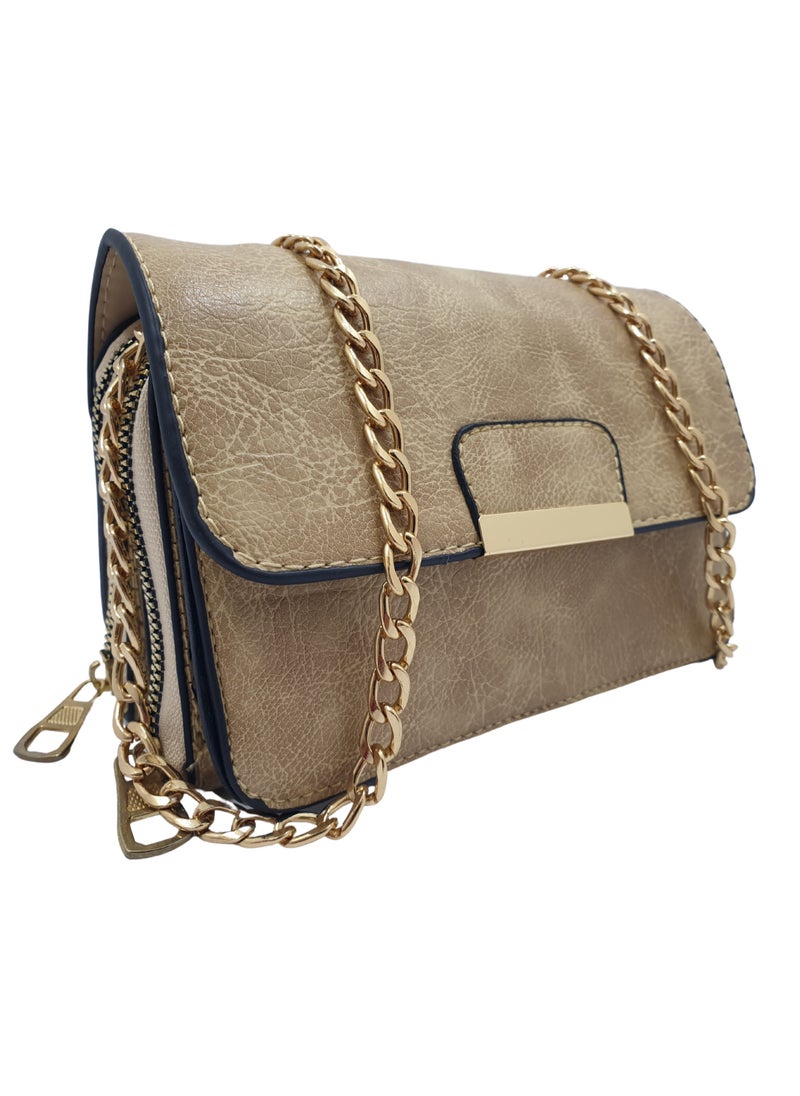 TO FASHION - TO 3002 LEATHER WOMEN, GIRLS CROSS BODY BAG, SHOULDER BAG, WITH ATTATCHED BELT, MODERN, UNIQUE AND ELEGANT DESIGN, DIMENSIONS 12*19*8 CM BEIGE B - Image 1