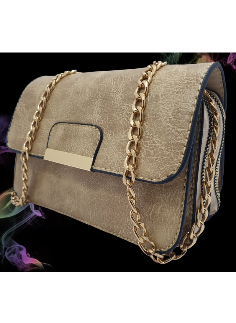 TO FASHION - TO 3002 LEATHER WOMEN, GIRLS CROSS BODY BAG, SHOULDER BAG, WITH ATTATCHED BELT, MODERN, UNIQUE AND ELEGANT DESIGN, DIMENSIONS 12*19*8 CM BEIGE B - Image 1