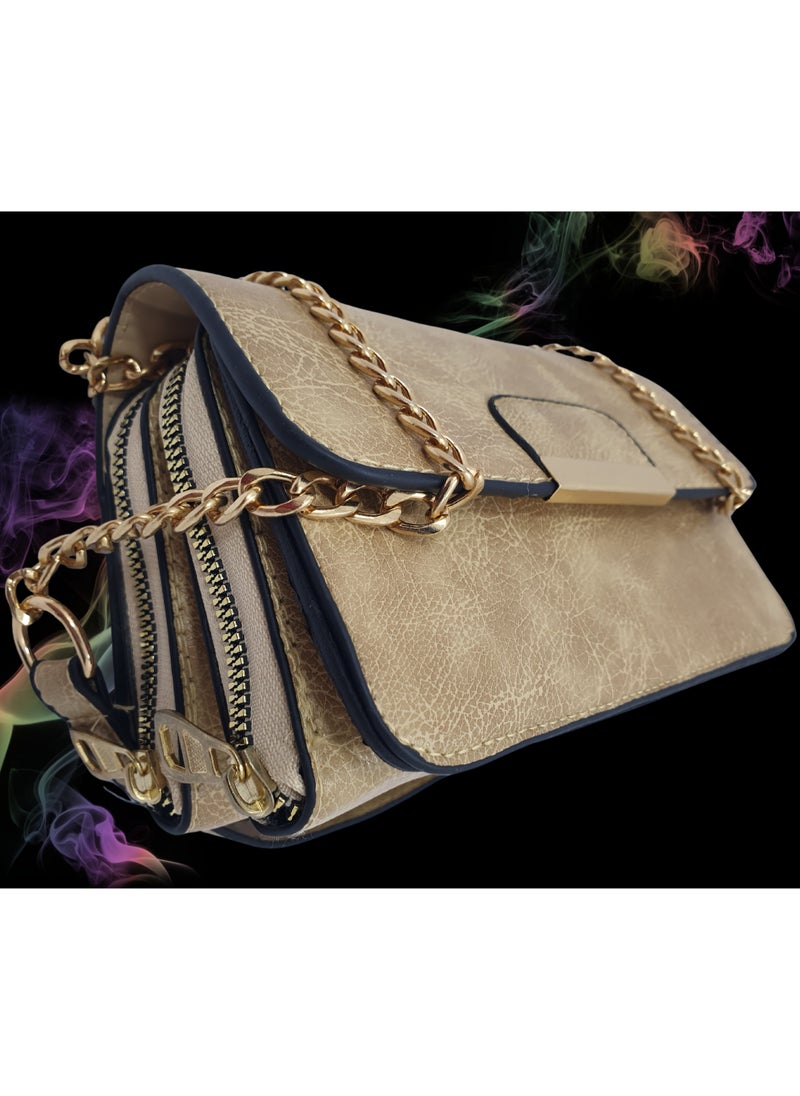 TO FASHION - TO 3002 LEATHER WOMEN, GIRLS CROSS BODY BAG, SHOULDER BAG, WITH ATTATCHED BELT, MODERN, UNIQUE AND ELEGANT DESIGN, DIMENSIONS 12*19*8 CM BEIGE B - Image 1