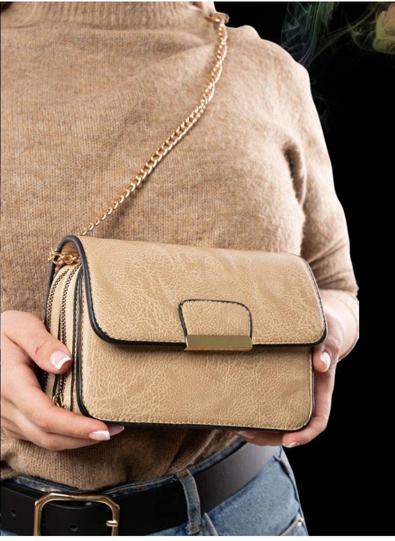 TO FASHION - TO 3002 LEATHER WOMEN, GIRLS CROSS BODY BAG, SHOULDER BAG, WITH ATTATCHED BELT, MODERN, UNIQUE AND ELEGANT DESIGN, DIMENSIONS 12*19*8 CM BEIGE B - Image 1