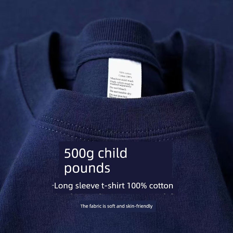 500G heavyweight American loose small neckline long-sleeved T-shirt three-needle men's and women's casual inner wear long-sleeved base shirt - Image 3