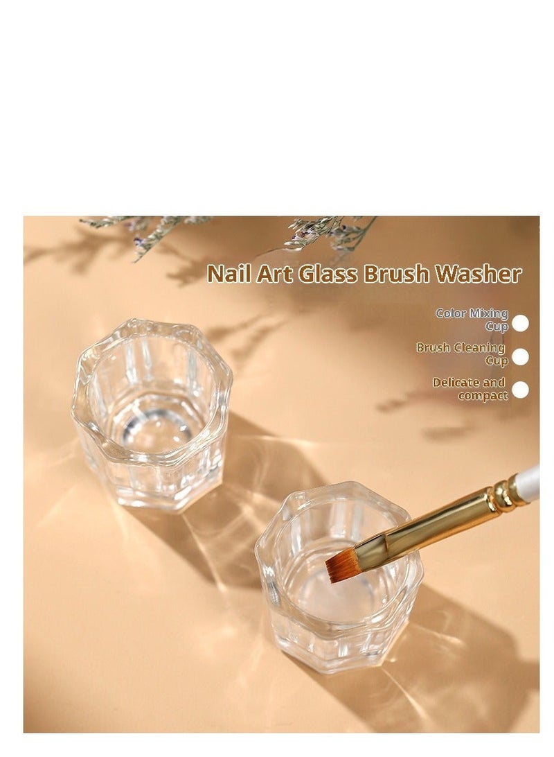 كوب صغير مثمن من الزجاج القلم لغسل الأظافر كوب مزج الكريستال بدون غطاء أداة فن الأظافر الشفافة السميكة - Image 1