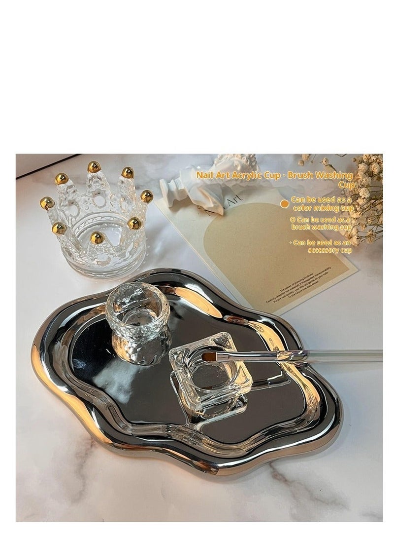 كوب صغير مثمن من الزجاج القلم لغسل الأظافر كوب مزج الكريستال بدون غطاء أداة فن الأظافر الشفافة السميكة - Image 2