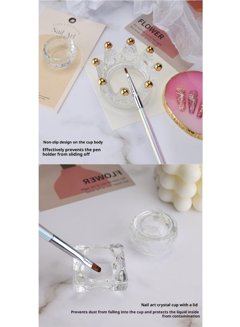 كوب صغير مثمن من الزجاج القلم لغسل الأظافر كوب مزج الكريستال بدون غطاء أداة فن الأظافر الشفافة السميكة - Image 5