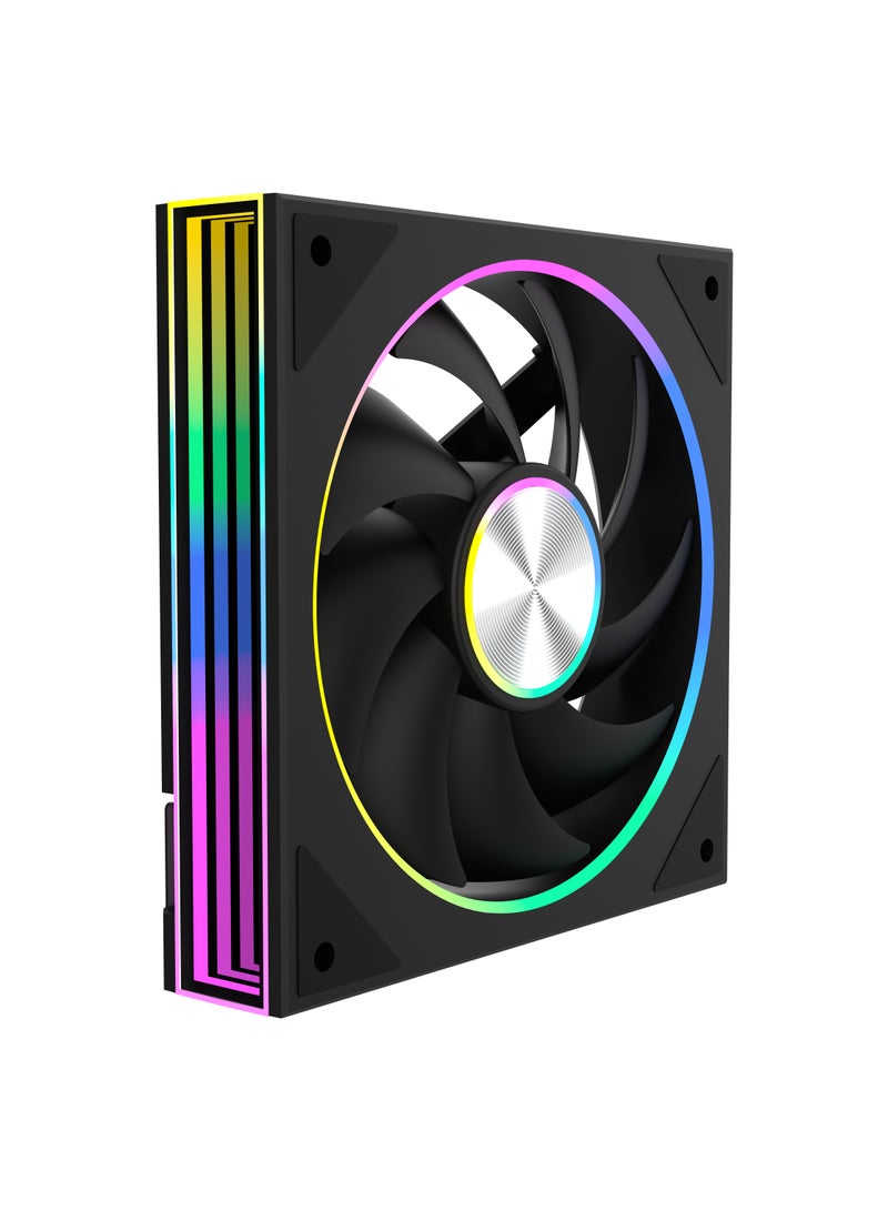 POWER Black Edition Addressable RGB 3-pin Fan, 24 Individual LEDs, 120mm PWM Static Pressure Fan, PC Case Absorption Pad and Liquid Cooler (1 Pack)  - Image 1