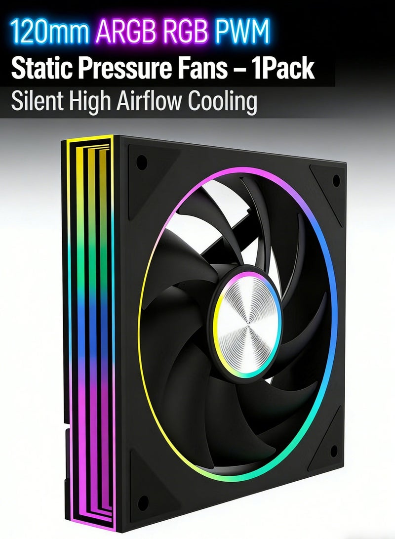 باور مروحة كمبيوتر بقطر 120 مم قابلة للتحكم بتقنية ARGB PWM وضغط ثابت (عبوة واحدة) - مروحة تبريد عالية التدفق وهادئة لحافظات أجهزة الكمبيوتر المخصصة للألعاب وأنظمة التبريد السائل - Image 1
