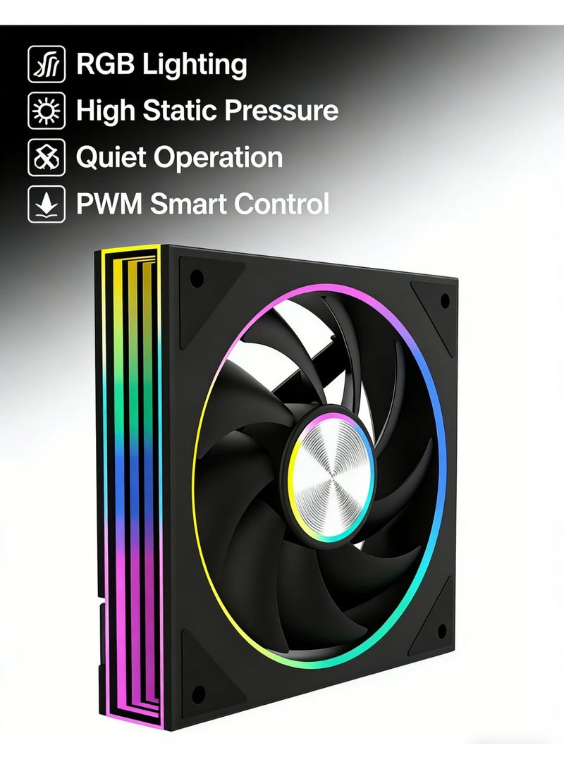 باور مروحة كمبيوتر بقطر 120 مم قابلة للتحكم بتقنية ARGB PWM وضغط ثابت (عبوة واحدة) - مروحة تبريد عالية التدفق وهادئة لحافظات أجهزة الكمبيوتر المخصصة للألعاب وأنظمة التبريد السائل - Image 2