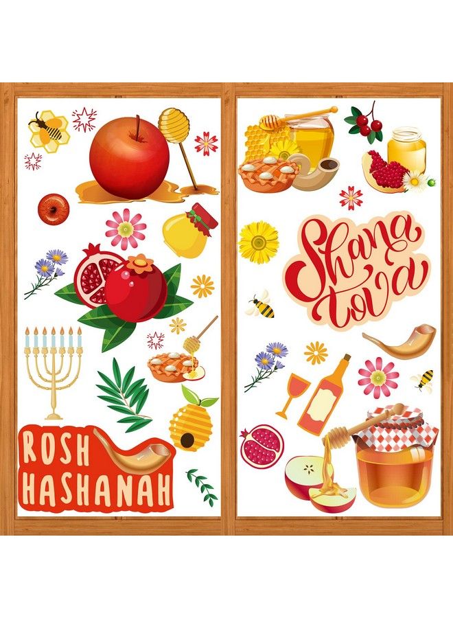 Chinco 9 Sheets Shana Tova Window Clings Rosh Hashanah Window Stickers Jewish New Year Window Decals Honey Pomegranate Flowers Window Decals Decorations For Jewish New Year Holiday Party Home Supplies - Image 2