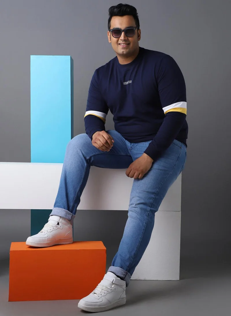 Urbano Fashion  Urbano Plus Men's Blue Cotton Color Block Round Neck Sweatshirt for Men | Best Price UAE