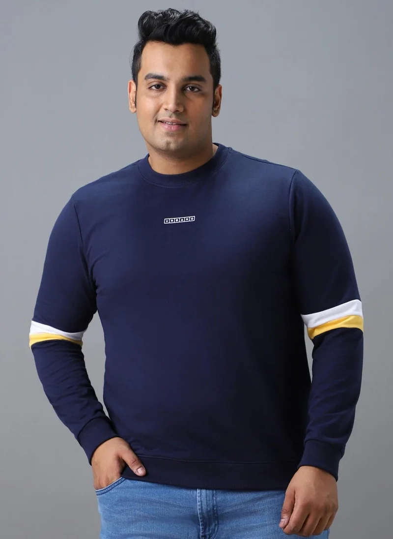 Urbano Fashion  Urbano Plus Men's Blue Cotton Color Block Round Neck Sweatshirt for Men | Best Price UAE