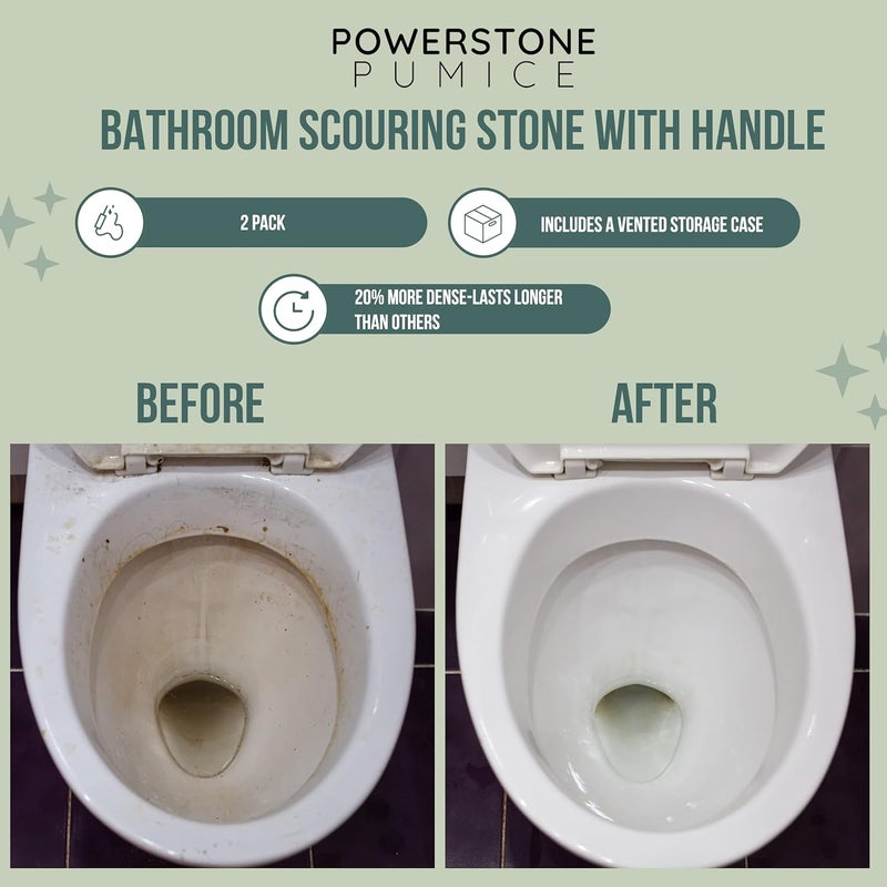 Power Stone Pumice Stone Toilet Bowl Cleaner with Handle (2-pack) - A Solution for Hard Water Stains on Toilets, Grills, Tiles, Grout & Pools - Image 2