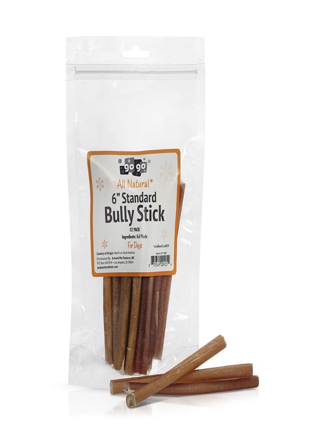 GoGo 12 Pack of 6 inch Standard Bully Sticks for Dogs - All Natural Chews - No Added Hormones or Preservatives - Single Ingredient & Low Odor -| Long Lasting Chews