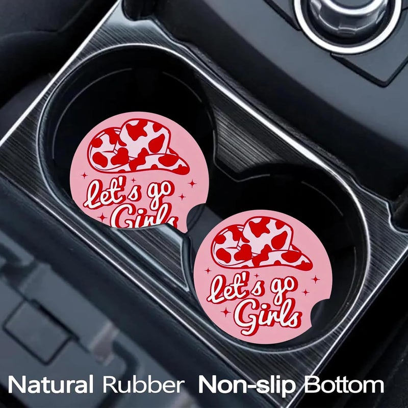 Ldntly Car Coasters for Cup Holders,2 Pack Pink Cowgirls Car Cup Holder Coasters,2.75" Universal Size Anti Slip Rubber Mat,Automotive Cup Holder Decor Accessories,Cowgirl Birthday Gift for Women - Image 2