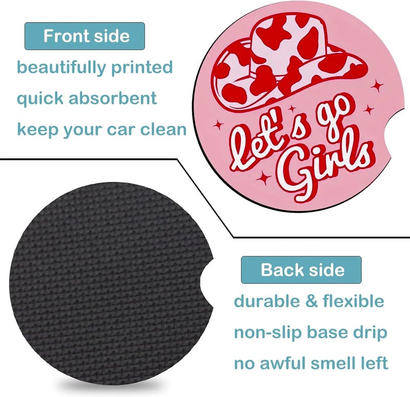 Ldntly Car Coasters for Cup Holders,2 Pack Pink Cowgirls Car Cup Holder Coasters,2.75" Universal Size Anti Slip Rubber Mat,Automotive Cup Holder Decor Accessories,Cowgirl Birthday Gift for Women - Image 3
