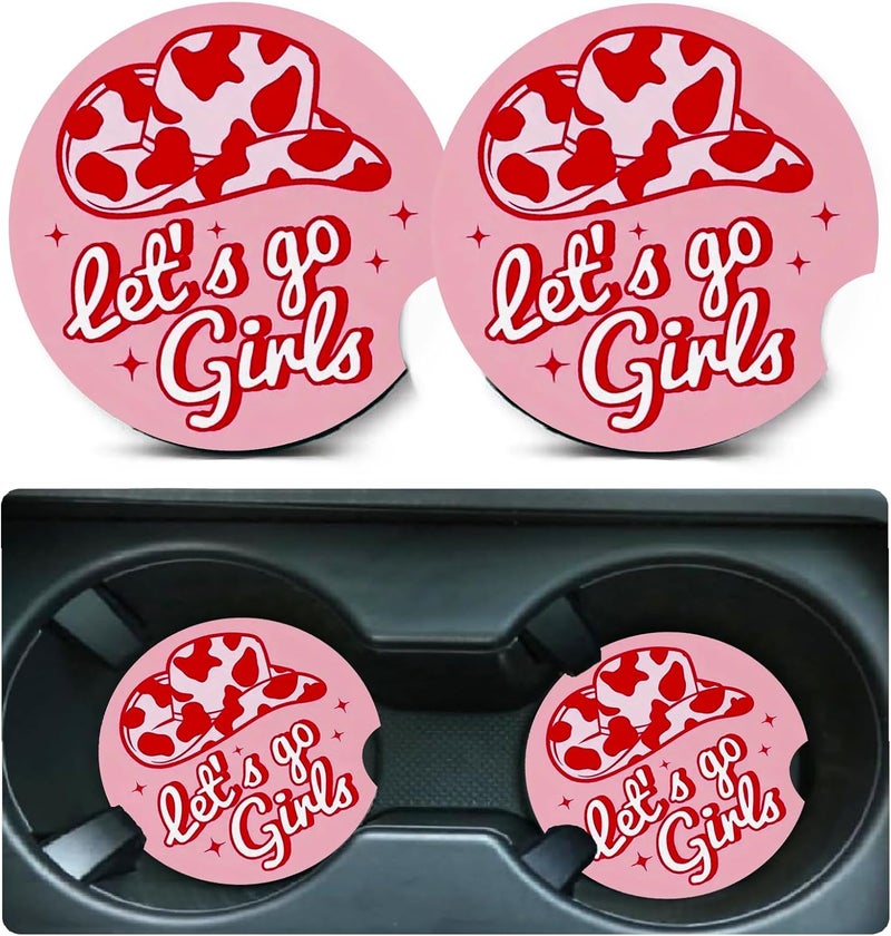 Ldntly Car Coasters for Cup Holders,2 Pack Pink Cowgirls Car Cup Holder Coasters,2.75" Universal Size Anti Slip Rubber Mat,Automotive Cup Holder Decor Accessories,Cowgirl Birthday Gift for Women - Image 1