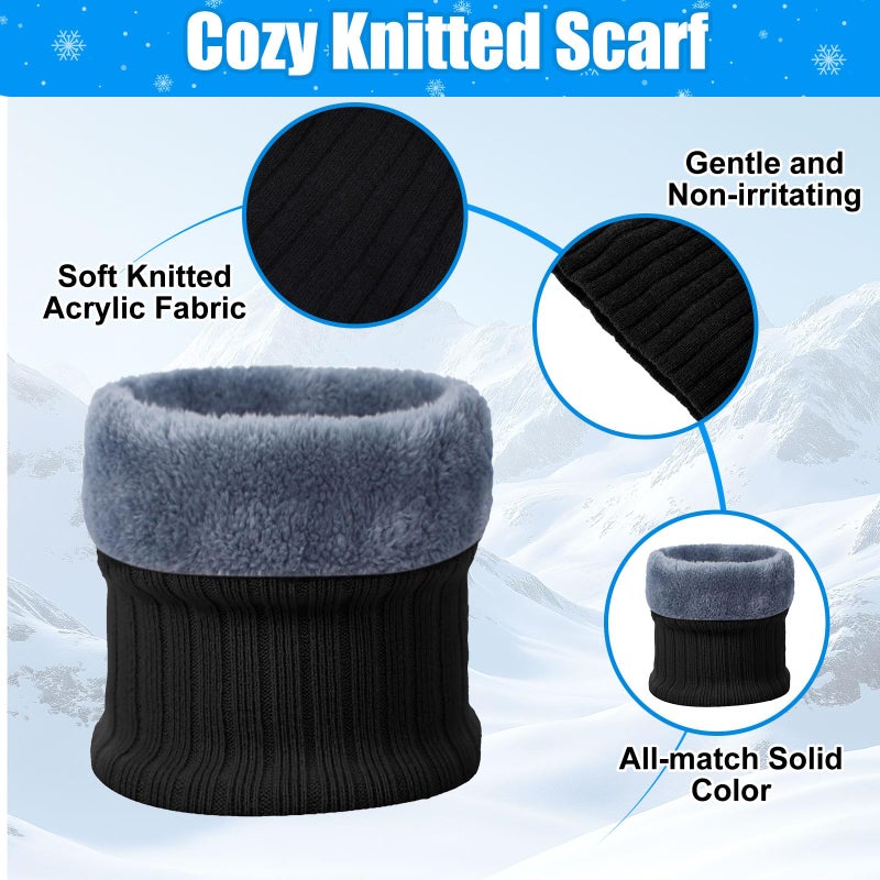 Chicingyou 8 Pcs Winter Warm Beanie Hat Scarf Glove Socks Set for Men Fleece Lining Thermal Knitted Earflap Cap Gift Outdoor(Black Gloves) - Image 3