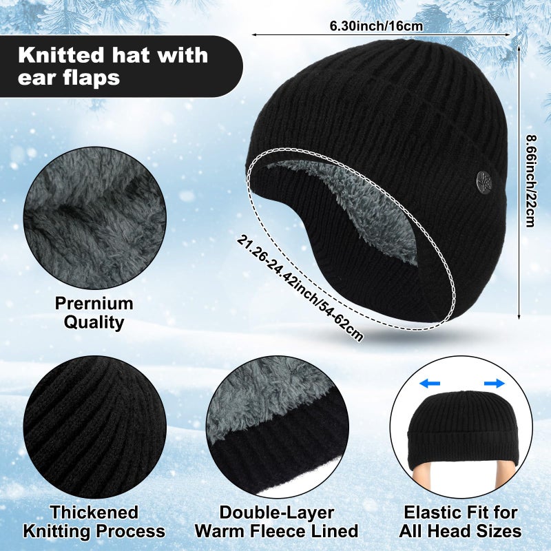 Chicingyou 8 Pcs Winter Warm Beanie Hat Scarf Glove Socks Set for Men Fleece Lining Thermal Knitted Earflap Cap Gift Outdoor(Black Gloves) - Image 2